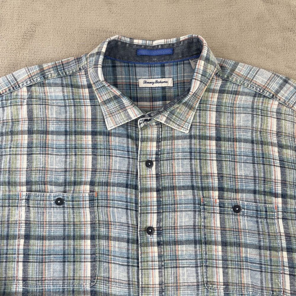 Tommy Bahama Shirt Men 3XLT Tall Blue Canberra Plaid Long Sleeve Pockets NWOT